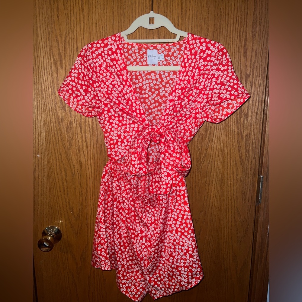 Princess Polly Red and White Floral Tie Romper